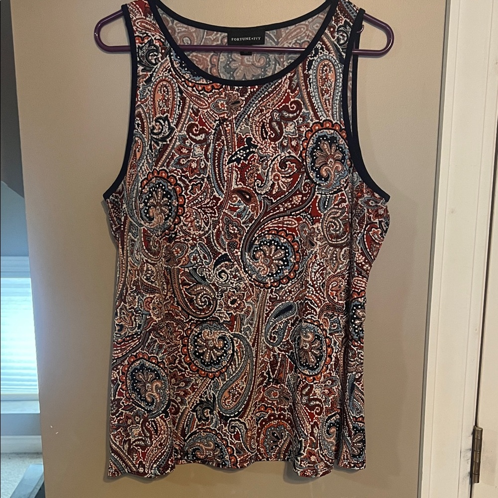 Fortune + Ivy from Stitch Fix - Paisley Print Tank Top - Blue/Orange
